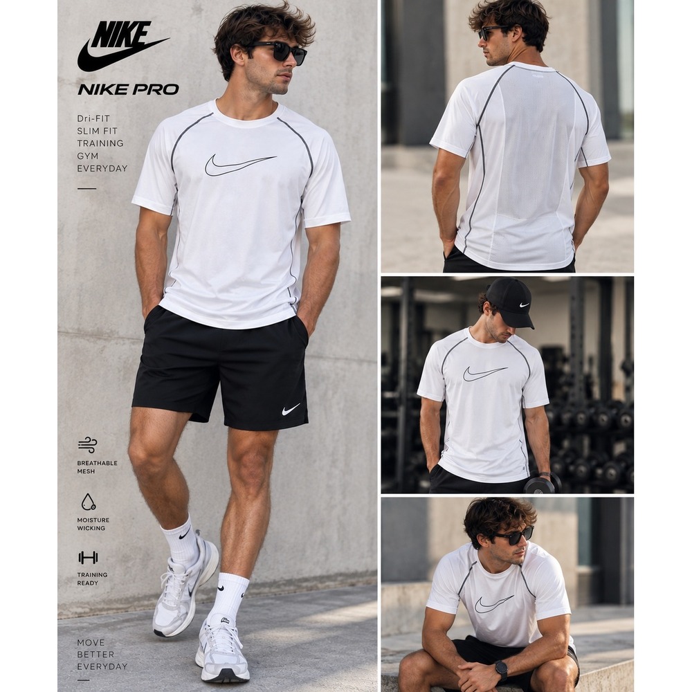 Nike Pro Dri-FIT Shirt Mens 3XL White Slim Fit Mesh Back Swoosh Training Gym